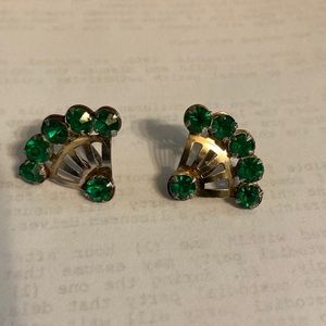 Sterling green stone screw back earrings